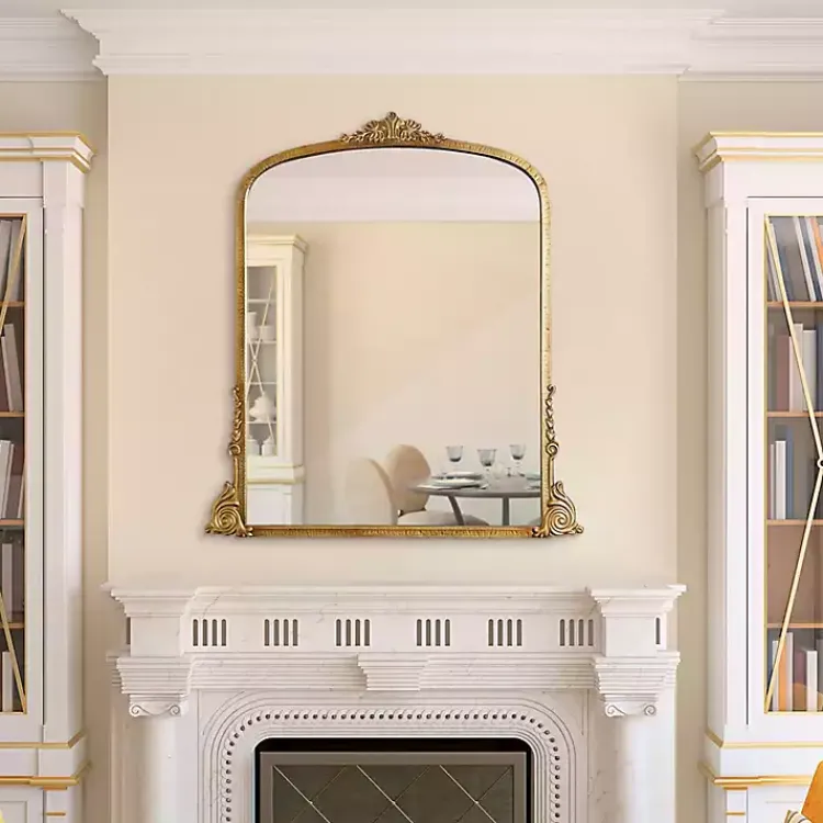 Kirklands Home Decorative Mirrors|Antique Gold Metal Baroque Arch Wall Mirror