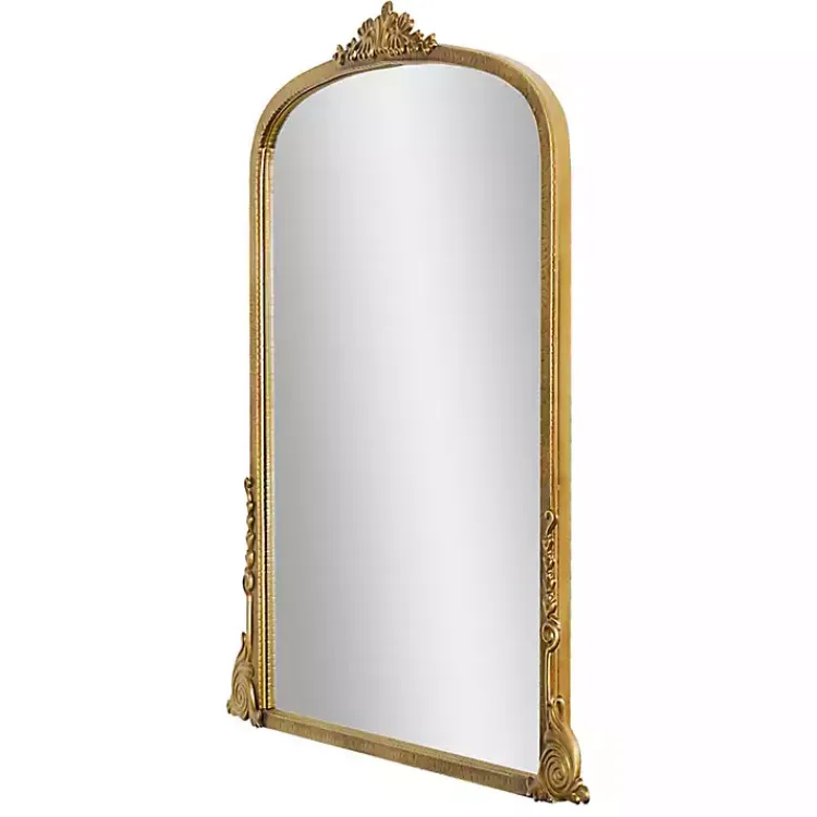 Kirklands Home Decorative Mirrors|Antique Gold Metal Baroque Arch Wall Mirror