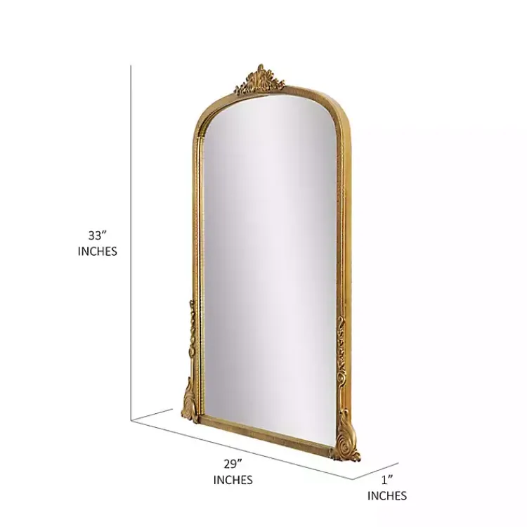 Kirklands Home Decorative Mirrors|Antique Gold Metal Baroque Arch Wall Mirror