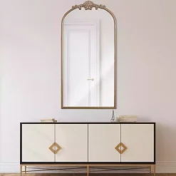 Kirklands Home Decorative Mirrors|Antique Gold Metal Ornate Arch Wall Mirror