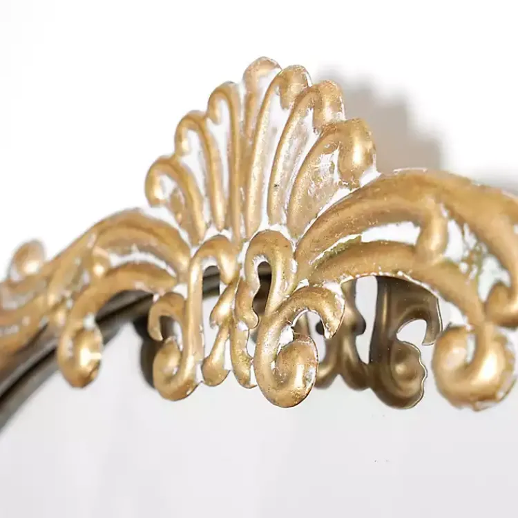 Kirklands Home Decorative Mirrors|Antique Gold Metal Ornate Arch Wall Mirror