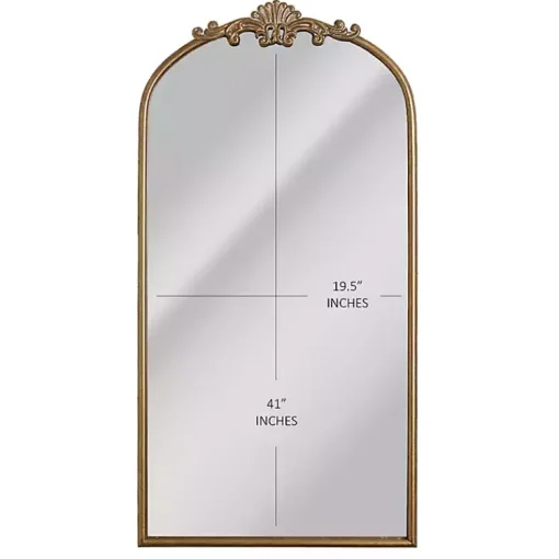 Kirklands Home Decorative Mirrors|Antique Gold Metal Ornate Arch Wall Mirror