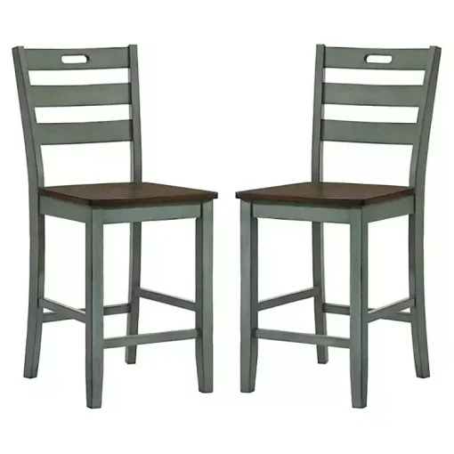 Kirklands Home Bar Stools & Counter Height Stools|Antique Wood Counter Stools, Set of 2 Green