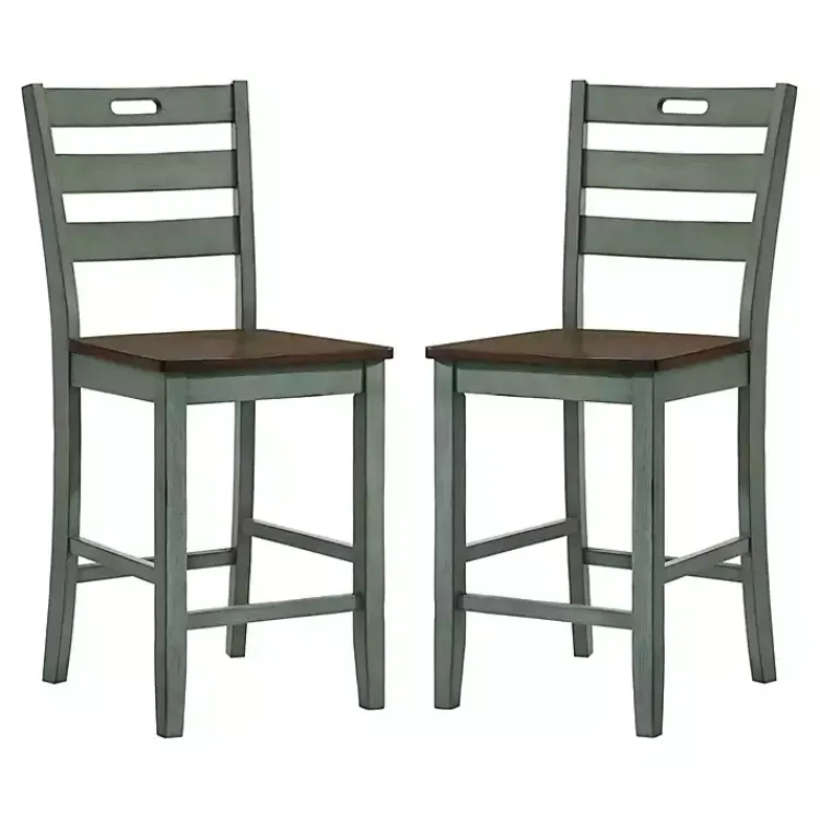 Kirklands Home Bar Stools & Counter Height Stools|Antique Wood Counter Stools, Set of 2 Green