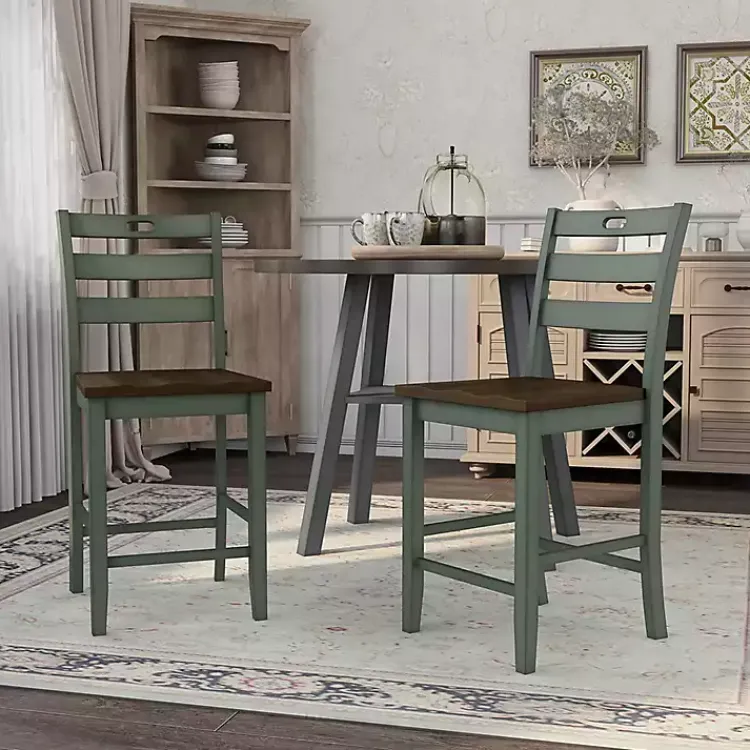 Kirklands Home Bar Stools & Counter Height Stools|Antique Wood Counter Stools, Set of 2 Green