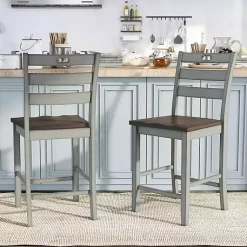 Kirklands Home Bar Stools & Counter Height Stools|Antique Light Wood Counter Stools, Set of 2 Gray