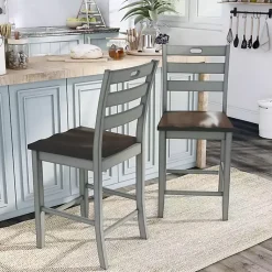 Kirklands Home Bar Stools & Counter Height Stools|Antique Light Wood Counter Stools, Set of 2 Gray