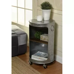 Kirklands Home Accent & End Tables|Antique Round Rolling Galvanized Accent Table Gray