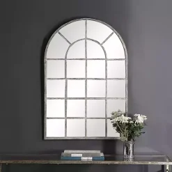 Kirklands Home Decorative Mirrors|Antique Rustic Arch Windowpane Mirror