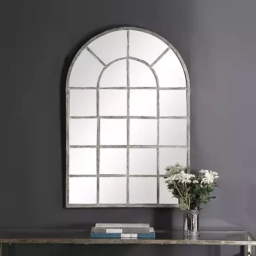 Kirklands Home Decorative Mirrors|Antique Rustic Arch Windowpane Mirror