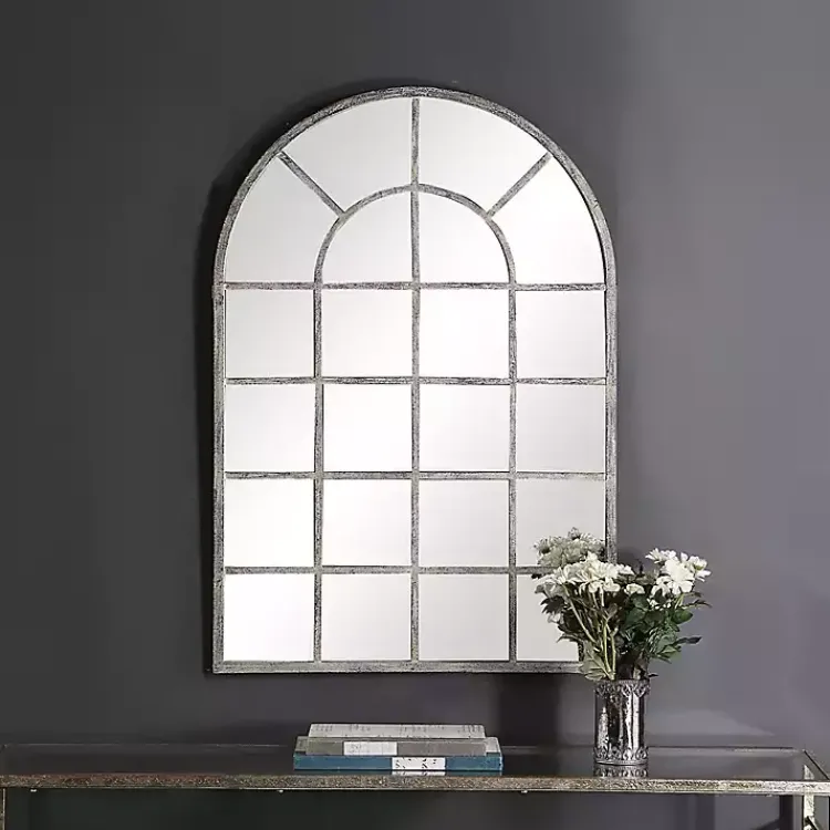 Kirklands Home Decorative Mirrors|Antique Rustic Arch Windowpane Mirror