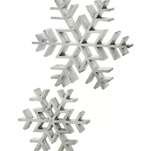 Antique Wooden Snowflakes, Set of 2 Christmas Decorations