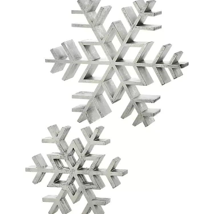 Antique Wooden Snowflakes, Set of 2 Christmas Decorations