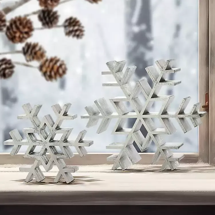 Antique Wooden Snowflakes, Set of 2 Christmas Decorations