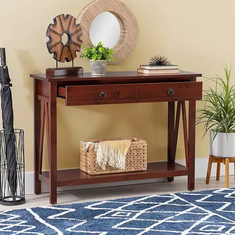 Kirklands Home Console Tables|Antique Tobacco Console Table with Bottom Shelf