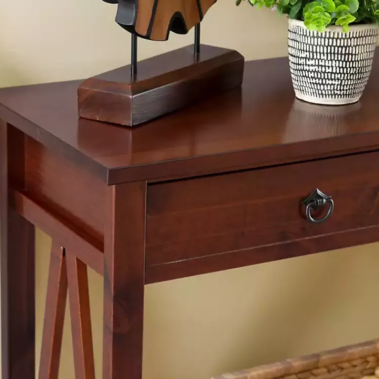 Kirklands Home Console Tables|Antique Tobacco Console Table with Bottom Shelf
