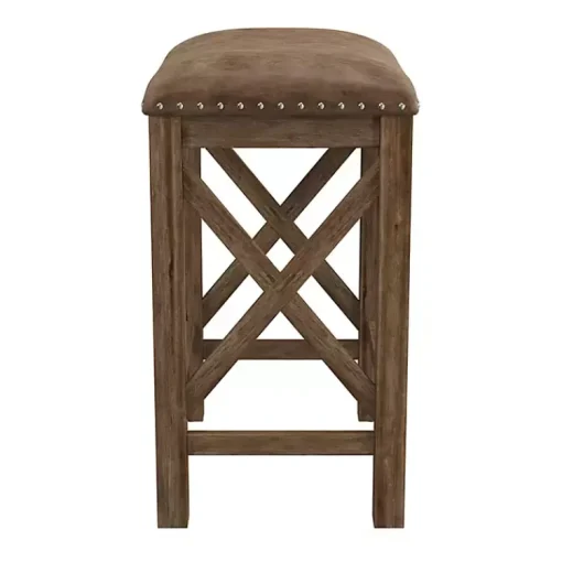 Kirklands Home Bar Stools & Counter Height Stools|Antique Walnut Faux Leather Stools, Set of 2 Brown