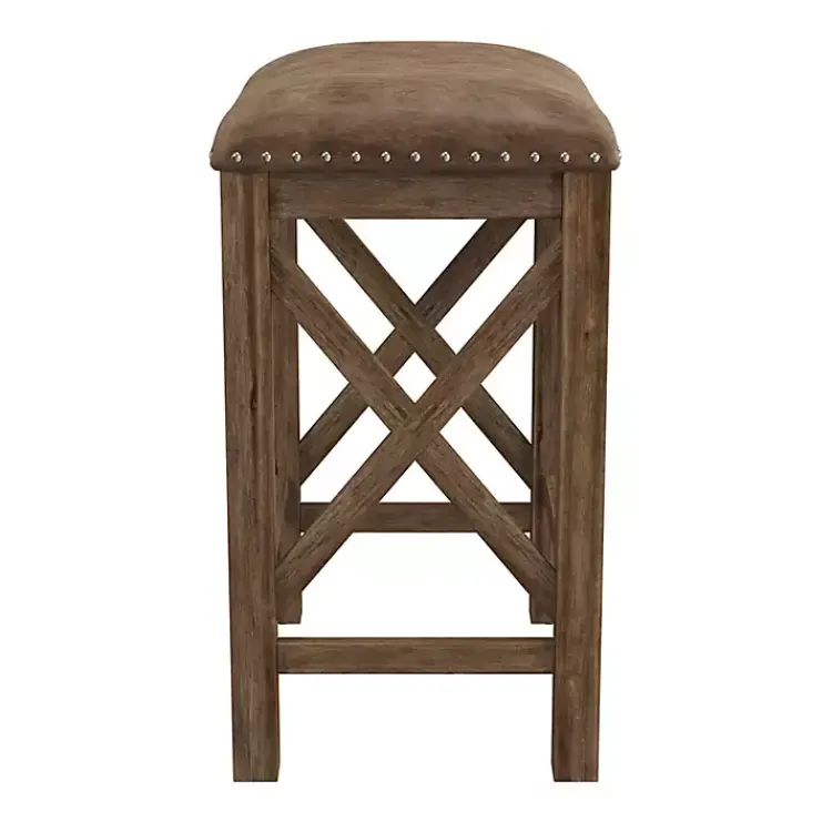 Kirklands Home Bar Stools & Counter Height Stools|Antique Walnut Faux Leather Stools, Set of 2 Brown