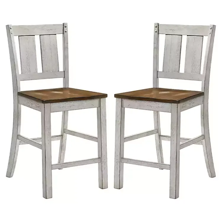 Kirklands Home Bar Stools & Counter Height Stools|Antique White & Dark Brown 2-pc. Counter Stool Set