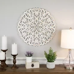 Kirklands Home Wall Plaques|Antique Damask Round Wall Plaque White