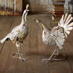 Hot Antique Metal Turkey Statues, Set of 2 Fall