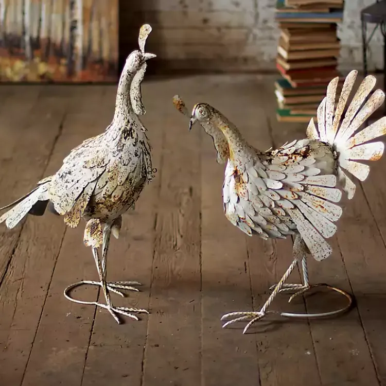 Hot Antique Metal Turkey Statues, Set of 2 Fall