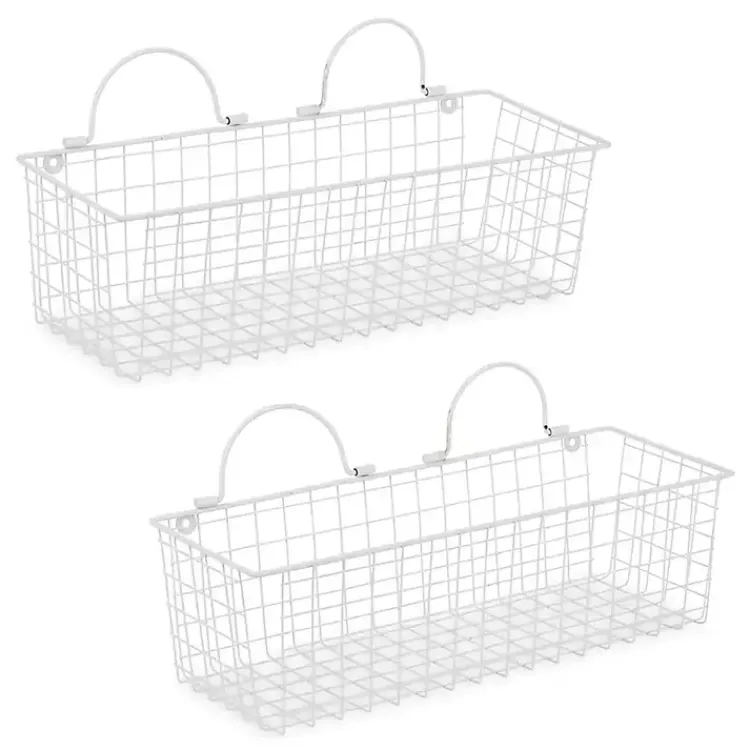 Kirklands Home Wall Storage|Antique White 2-pc. Long Wire Basket Set, 17 in.