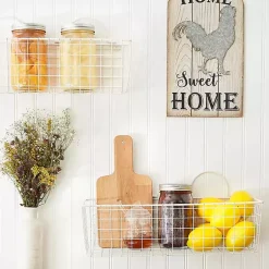 Kirklands Home Wall Storage|Antique White 2-pc. Long Wire Basket Set, 17 in.