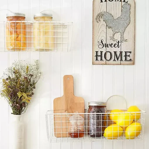 Kirklands Home Wall Storage|Antique White 2-pc. Long Wire Basket Set, 17 in.