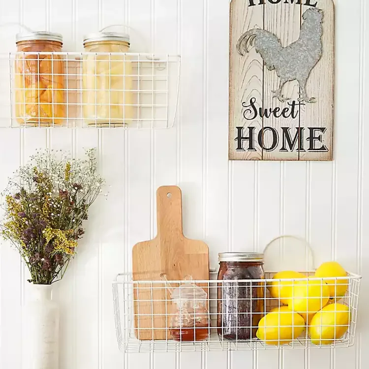 Kirklands Home Wall Storage|Antique White 2-pc. Long Wire Basket Set, 17 in.