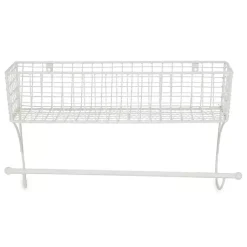 Kirklands Home Wall Storage|Antique White Wire Basket Towel Rack, 17 in.
