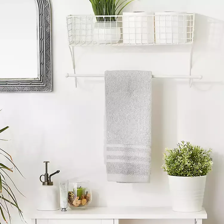 Kirklands Home Wall Storage|Antique White Wire Basket Towel Rack, 17 in.