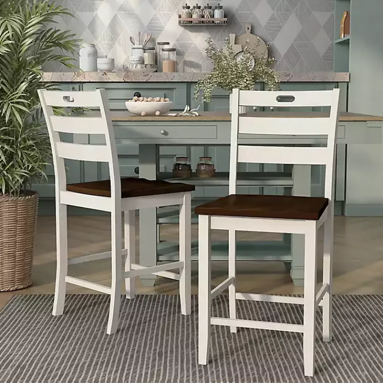 Kirklands Home Bar Stools & Counter Height Stools|Antique Wood Counter Stools, Set of 2 White
