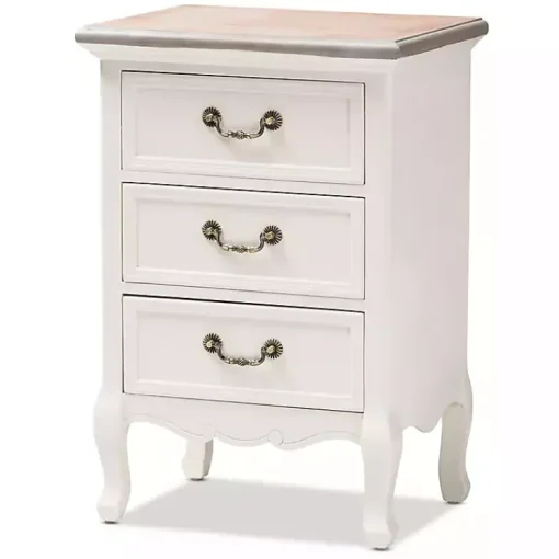 Kirklands Home Nightstands|Antique Wooden 3-Drawer Nightstand White