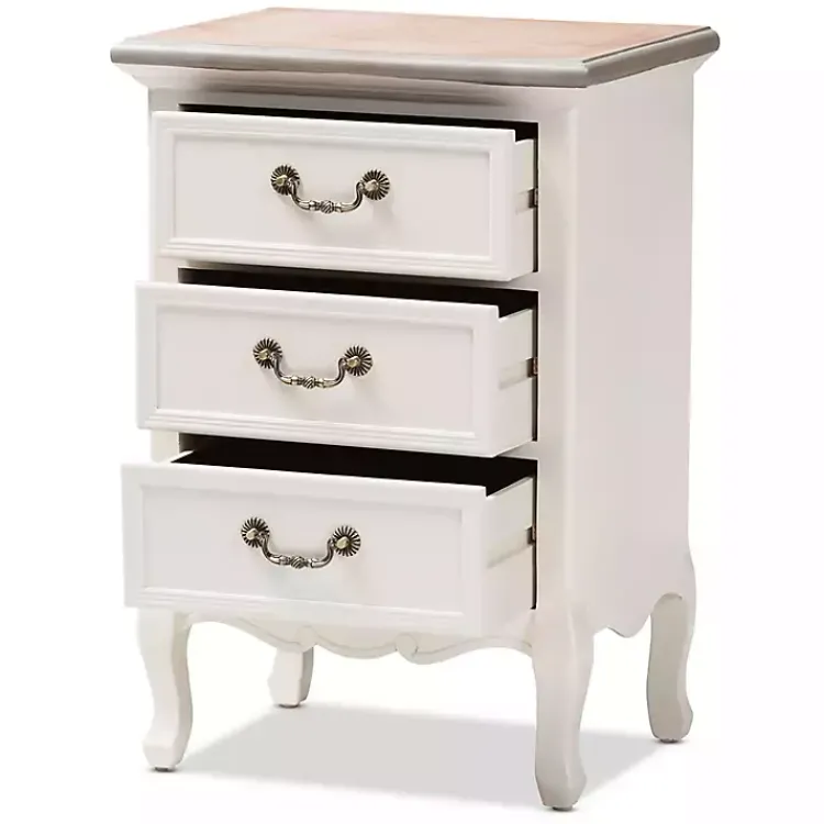Kirklands Home Nightstands|Antique Wooden 3-Drawer Nightstand White