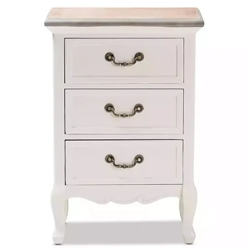 Kirklands Home Nightstands|Antique Wooden 3-Drawer Nightstand White