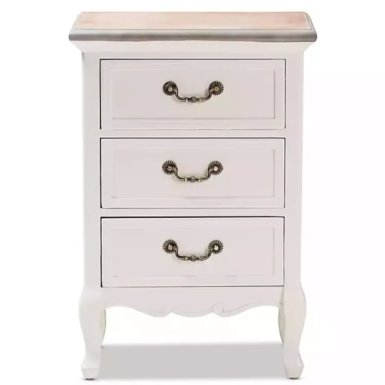 Kirklands Home Nightstands|Antique Wooden 3-Drawer Nightstand White