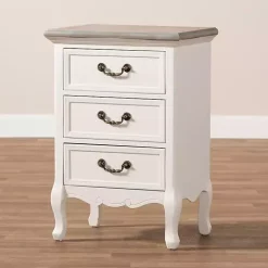 Kirklands Home Nightstands|Antique Wooden 3-Drawer Nightstand White