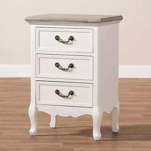 Kirklands Home Nightstands|Antique Wooden 3-Drawer Nightstand White
