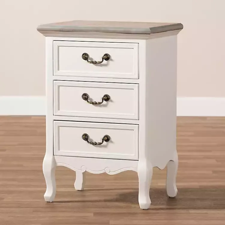 Kirklands Home Nightstands|Antique Wooden 3-Drawer Nightstand White