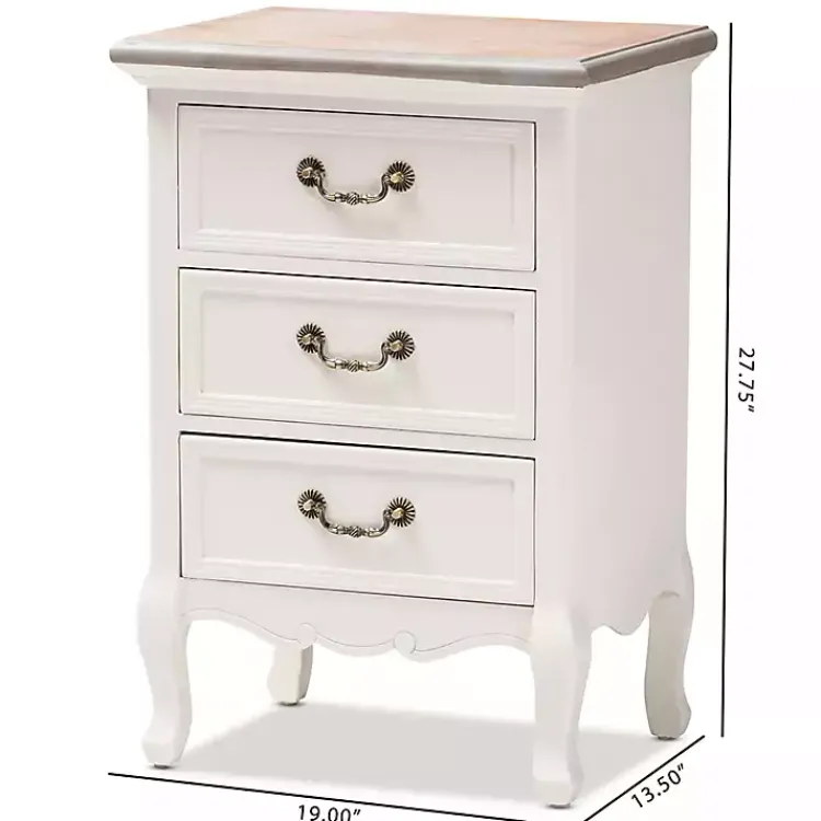 Kirklands Home Nightstands|Antique Wooden 3-Drawer Nightstand White