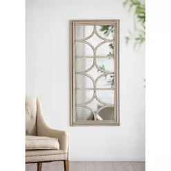 Kirklands Home Decorative Mirrors|Antique Whitewashed Diamond Panel Wall Mirror
