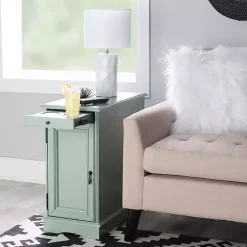 Kirklands Home Accent & End Tables|Aqua Accent Table with Charging Station Blue