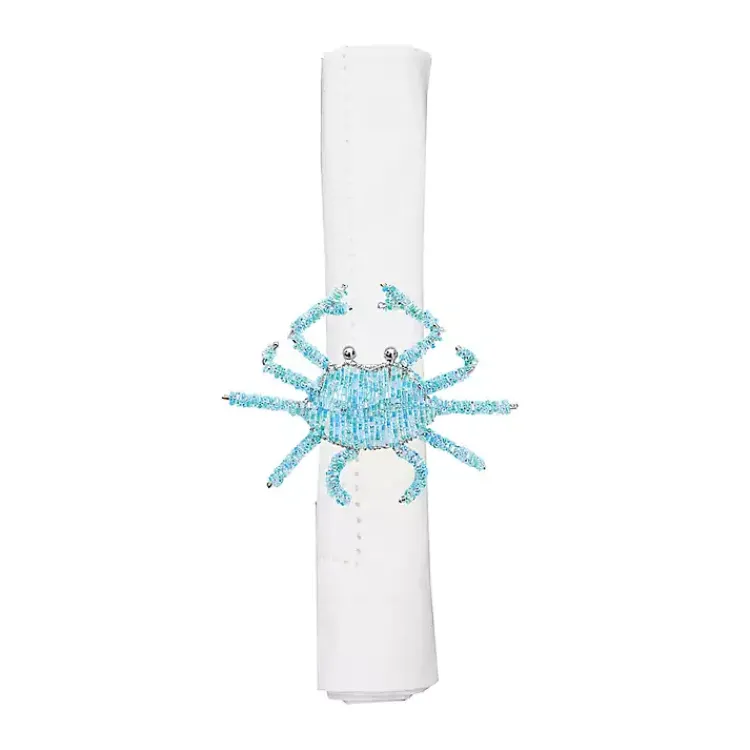 Kirklands Home Table Linens|Aqua Beaded Crab Napkin Rings, Set of 6 Blue