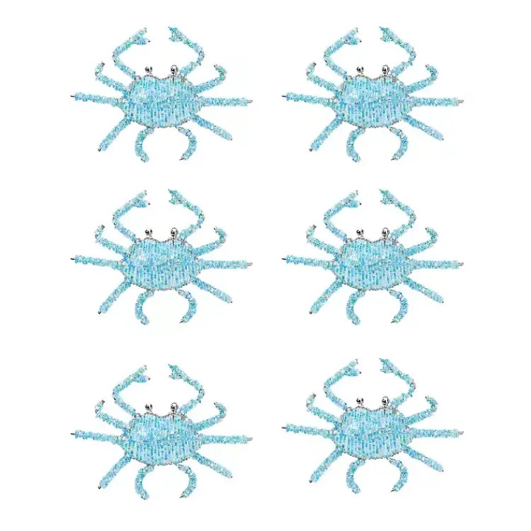 Kirklands Home Table Linens|Aqua Beaded Crab Napkin Rings, Set of 6 Blue