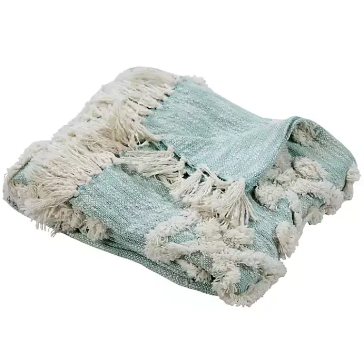 Aqua Blue Aztec Fringe Throw Blankets & Throws