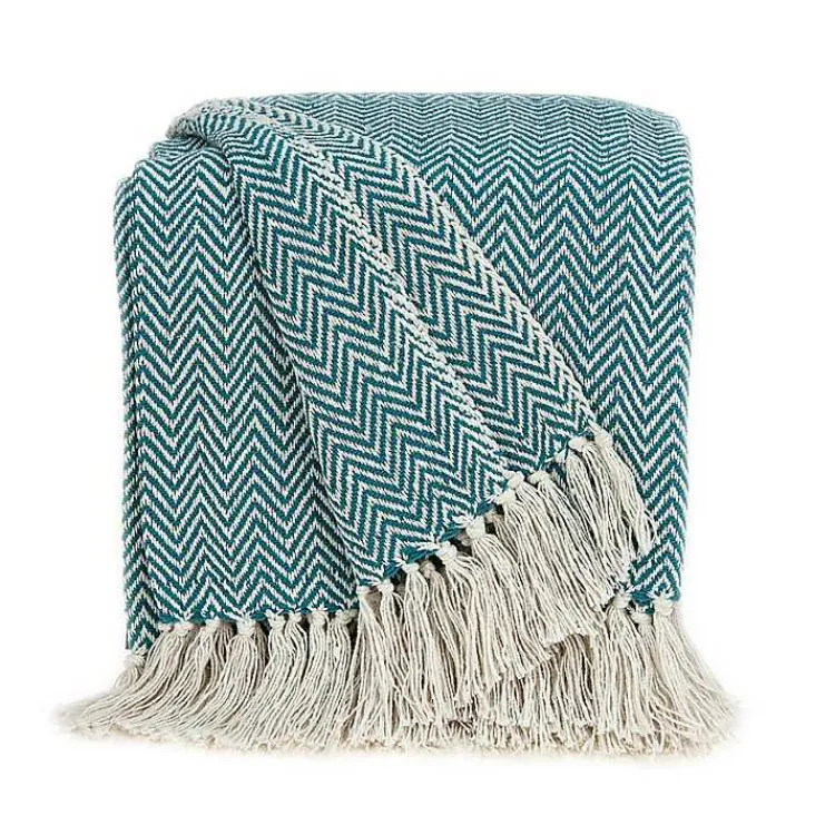 Best Aqua Chevron Cotton Handloomed Tassel Throw Blankets & Throws