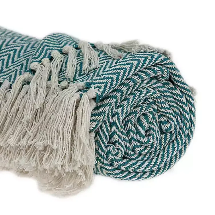 Best Aqua Chevron Cotton Handloomed Tassel Throw Blankets & Throws
