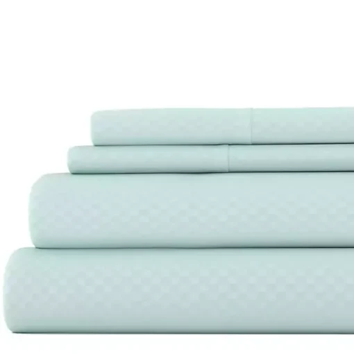 Kirklands Home Bed Sheets|Aqua Embossed Checkered 3-pc. Twin Sheet Set Blue