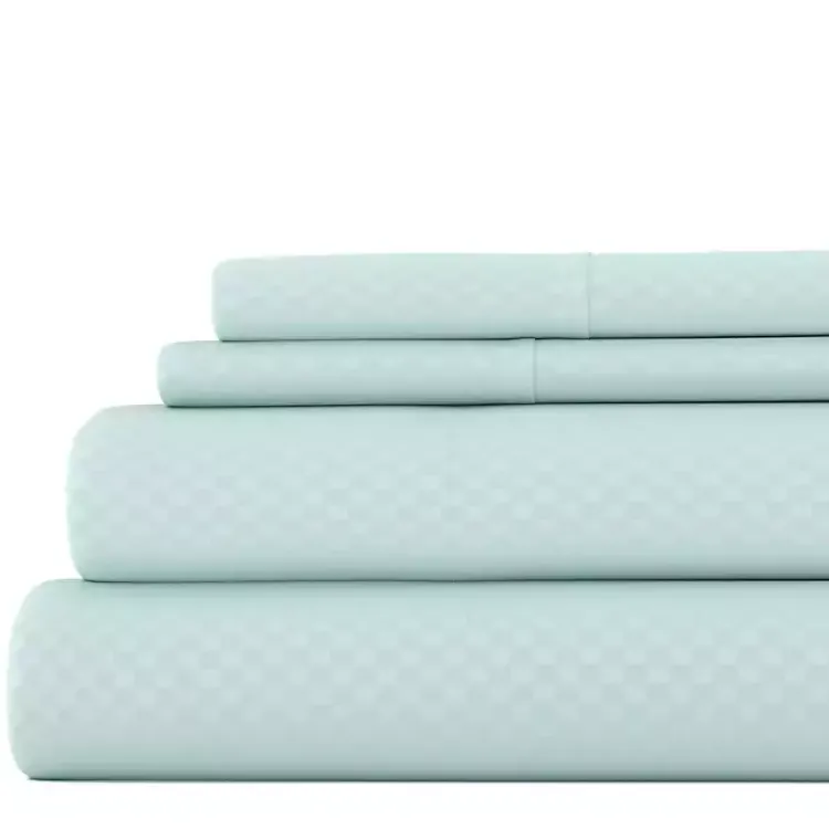 Kirklands Home Bed Sheets|Aqua Embossed Checkered 3-pc. Twin Sheet Set Blue